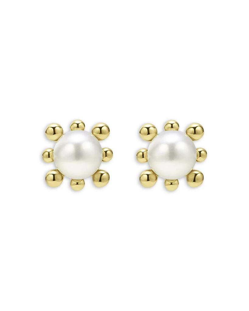 LAGOS 18K Yellow Gold Luna Cultured Pearl Fleur Stud Earrings 4