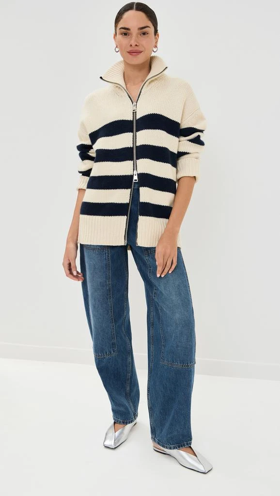 Brandon Maxwell Zip Front Striped Knit Cardigan 4
