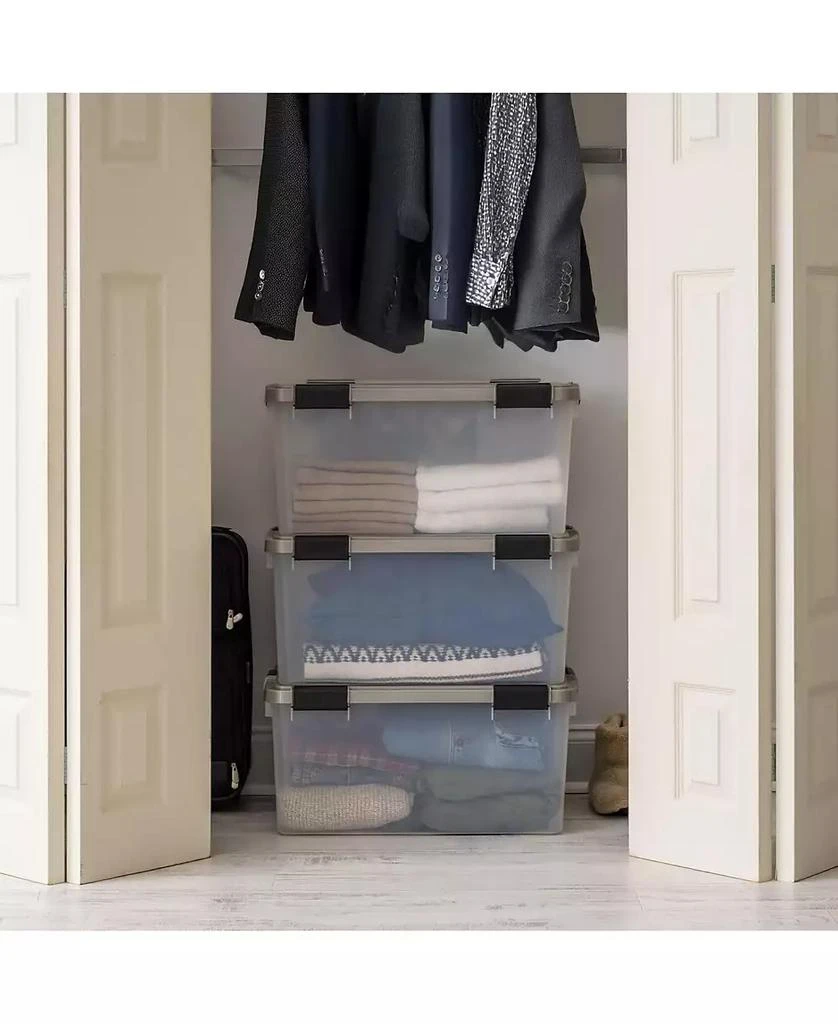 IRIS USA 60 Qt Storage Bins with Gasket Seal Lid, Clear/Chrome, 3Pk 3