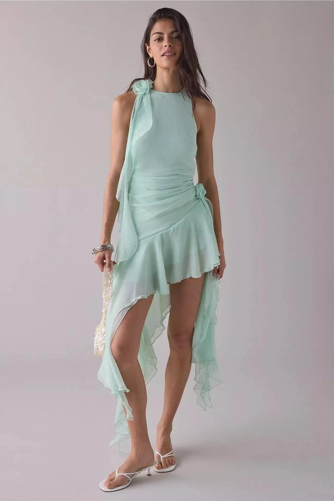 knee length dresses for ladies Off White Textured V Neck Cap Sleeve Mini Dress main image 0