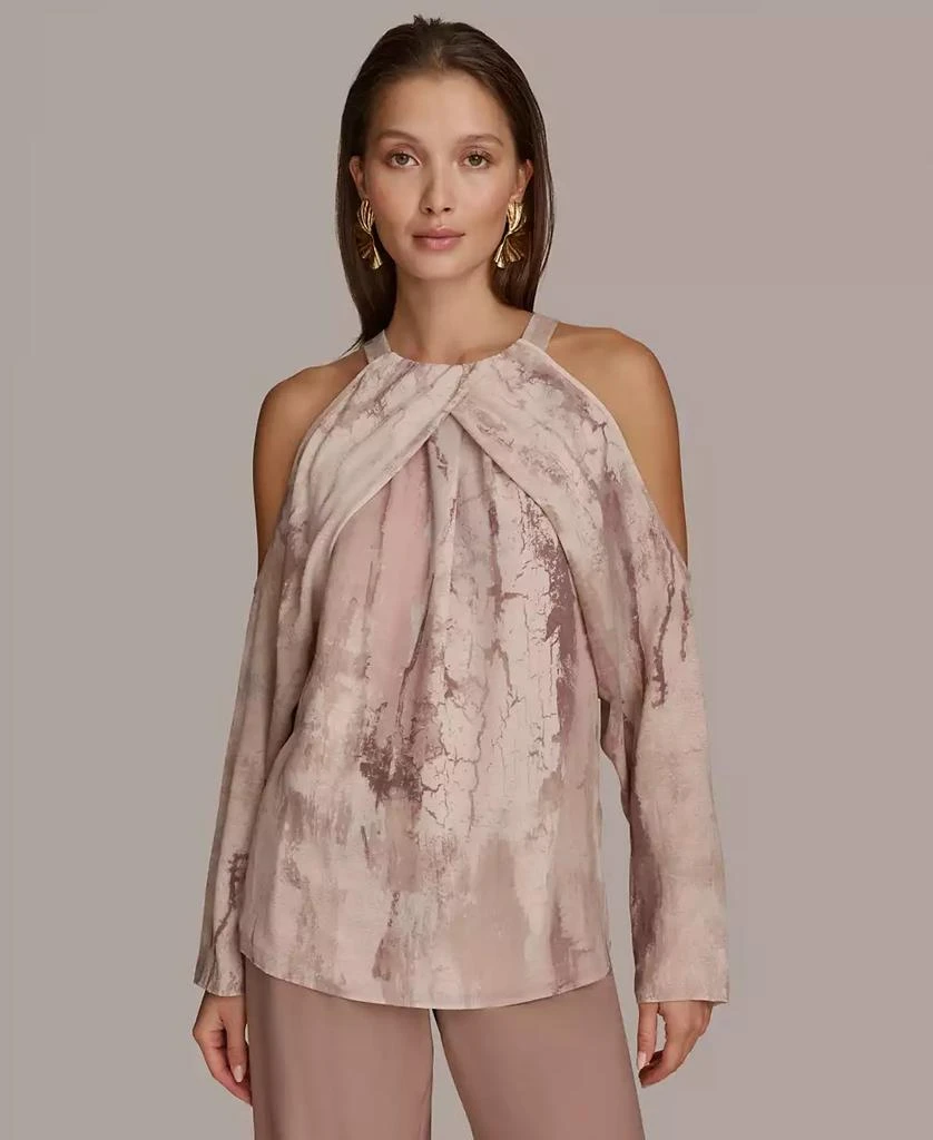 Donna Karan Women's Long Sleeve Printed Cold-Shoulder Top 1
