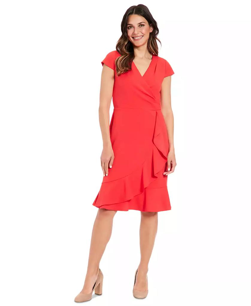 London Times Women's Faux-Wrap Ruffle-Trim Dress