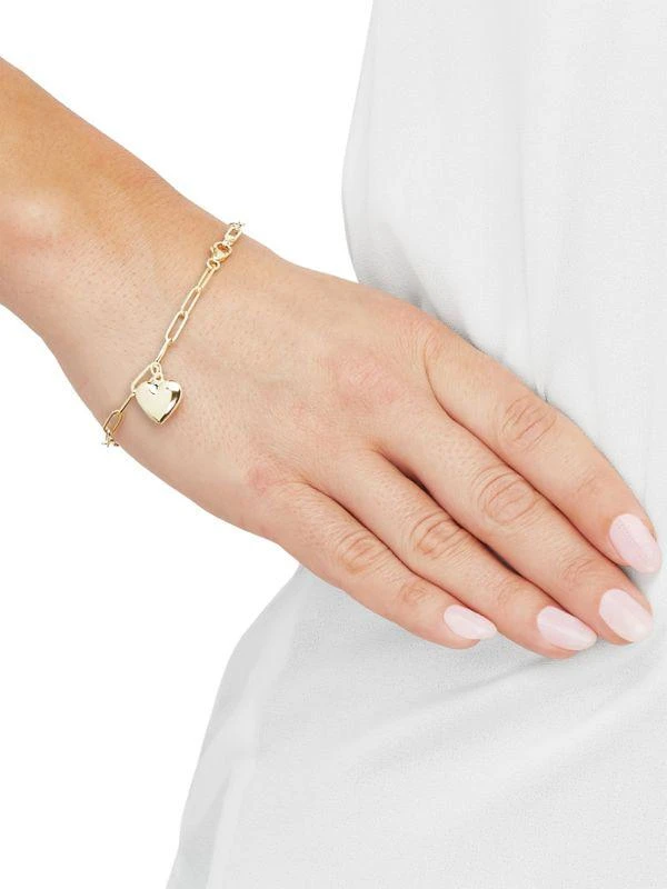 Saks Fifth Avenue ​14K Yellow Gold Heart Charm Paperclip Chain Bracelet 4