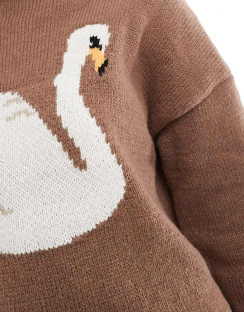 Daisy Street Daisy Street swan roll neck crop boxy knit  in brown 2