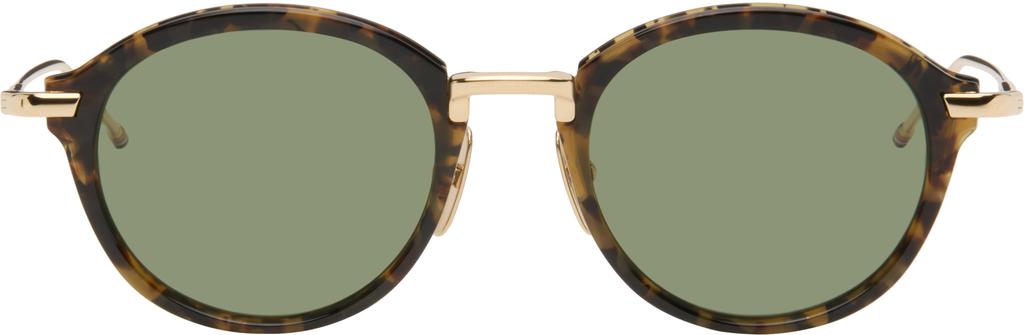 Thom Browne Brown & Gold Acetate & Titanium Round Sunglasses