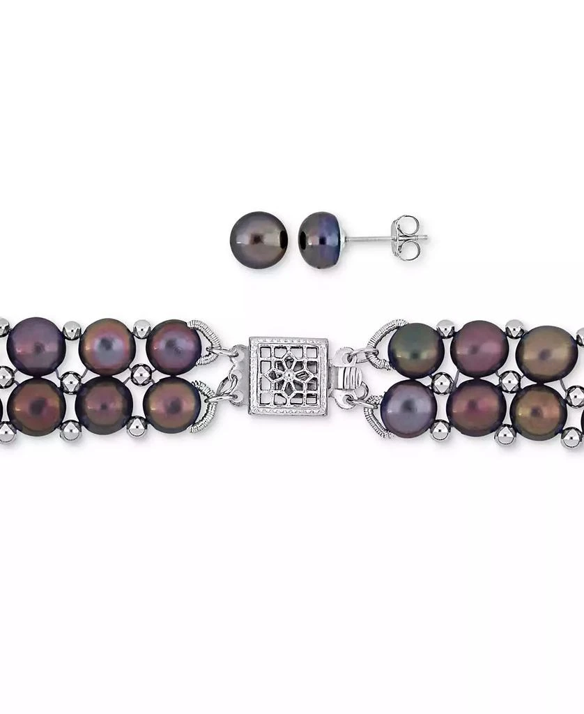 Macy
s 3-Pc. Set Pink Cultured Freshwater Pearl (6-8mm) Beaded Double-Row Strand Necklace, Stretch Bracelet 
Stud Earrings in Sterling Silver 5