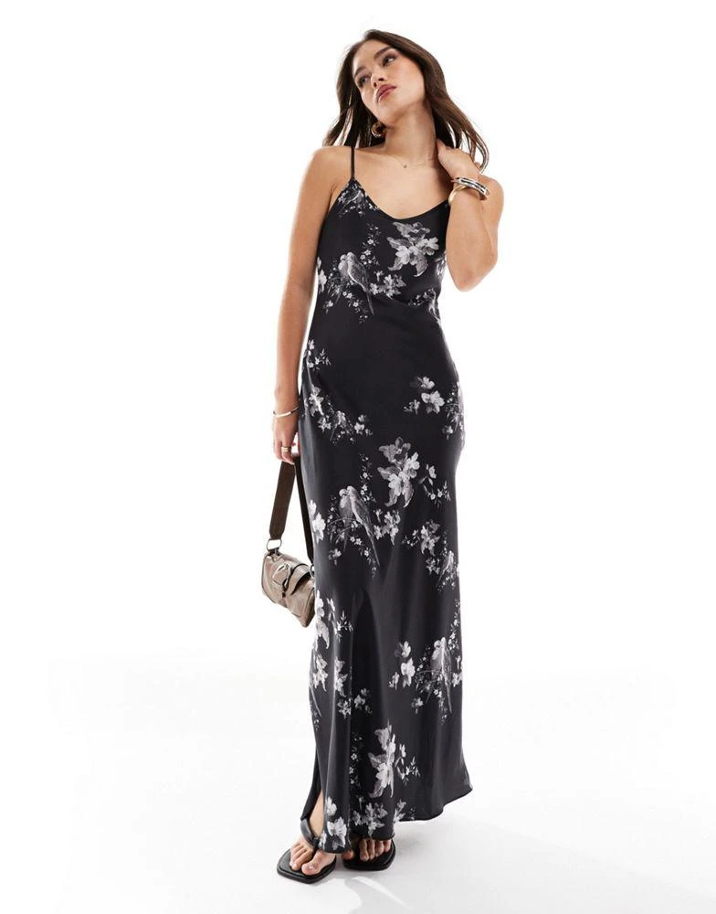 ALL SAINTS AllSaints Bryony Iona satin maxi slip dress in black 1