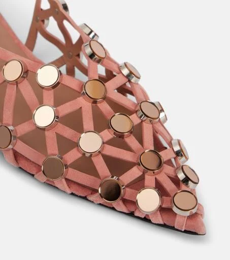 The Attico Grid embellished suede slingback flats 5