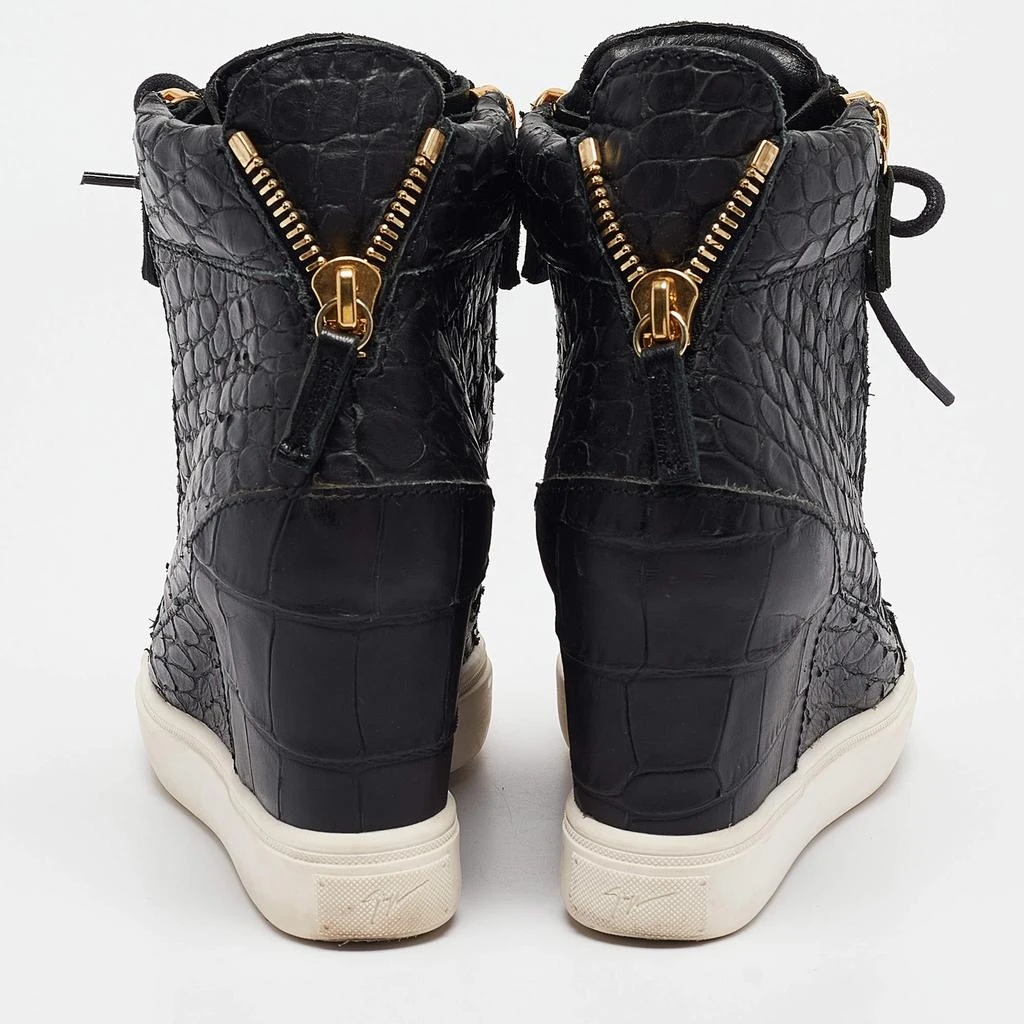 Giuseppe Zanotti Giuseppe Zanotti Black Croc Embossed Leather Double Zipper High Top Sneakers Size 37 5