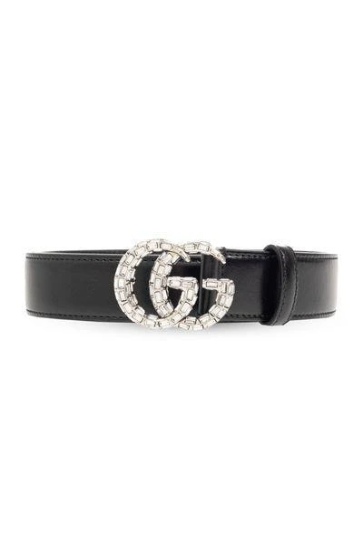 Gucci BLACK BELT WITH DOUBLE GG BUCKLE WITH CRYSTALS 1