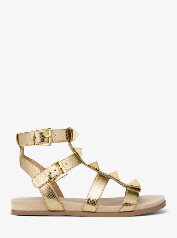 michael_kors Wren Studded Metallic Snake Embossed Leather Sandal