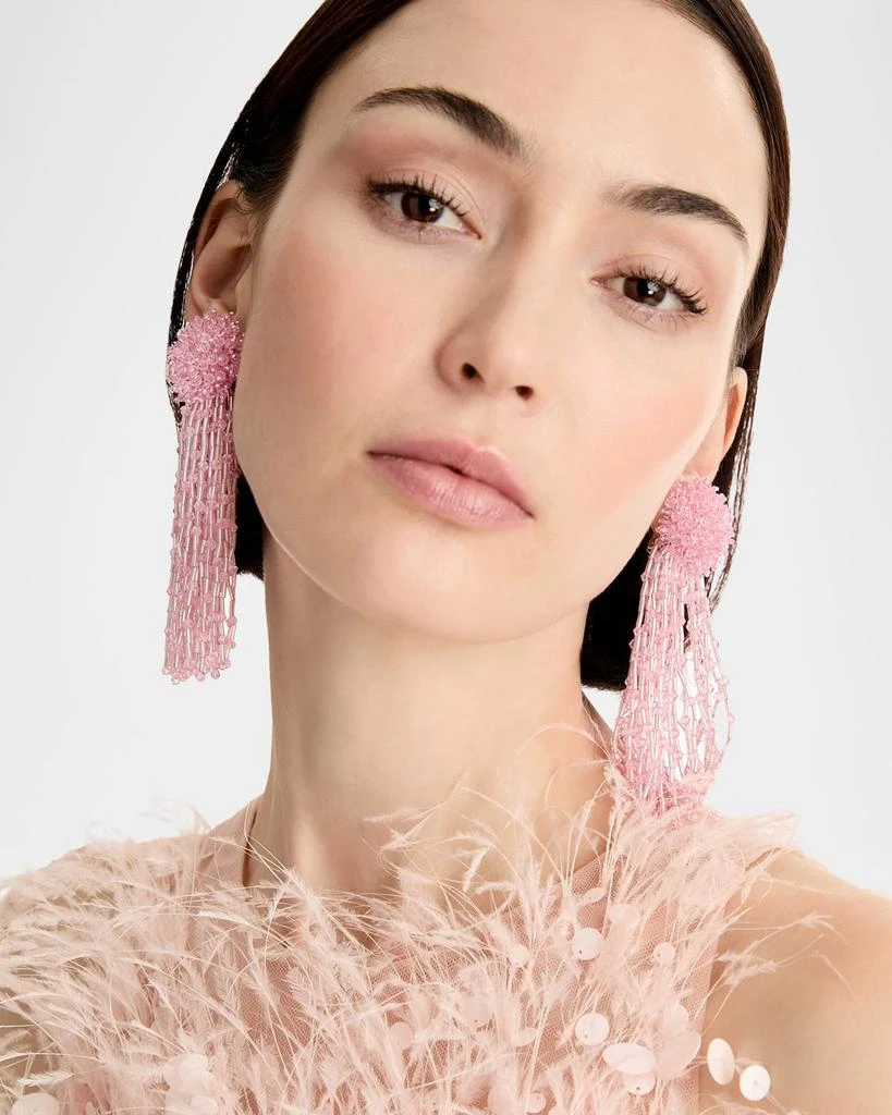 Oscar de la Renta Beaded Tassel Drop Clip-On Earrings 2