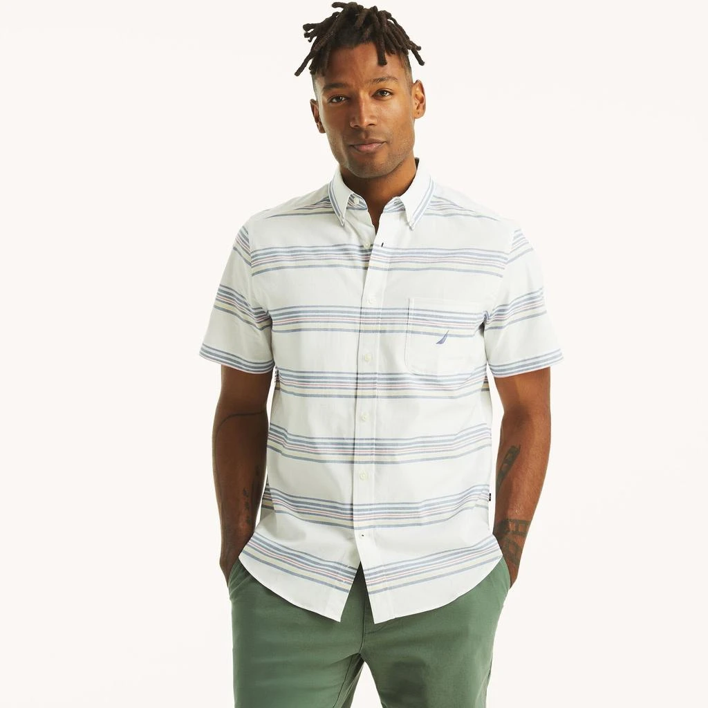 Nautica Mens Striped Oxford Short-Sleeve Shirt 1