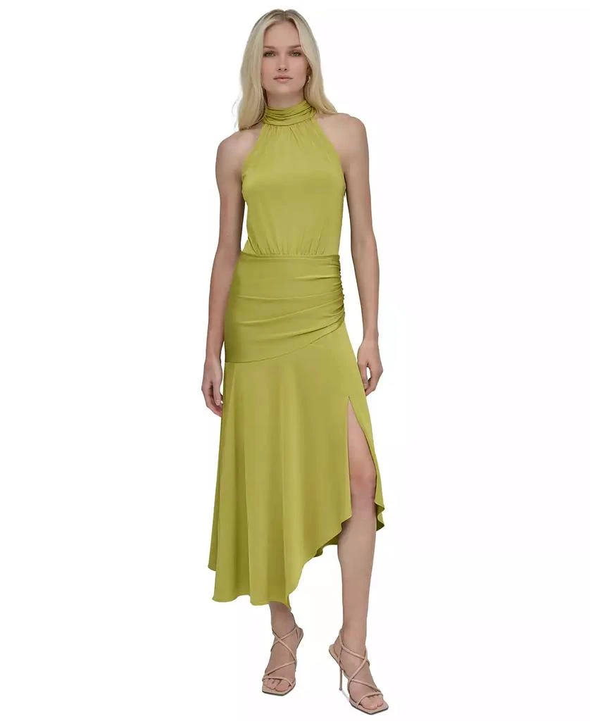 DKNY Women's Halter Ruched Asymmetric-Hem Dress 1