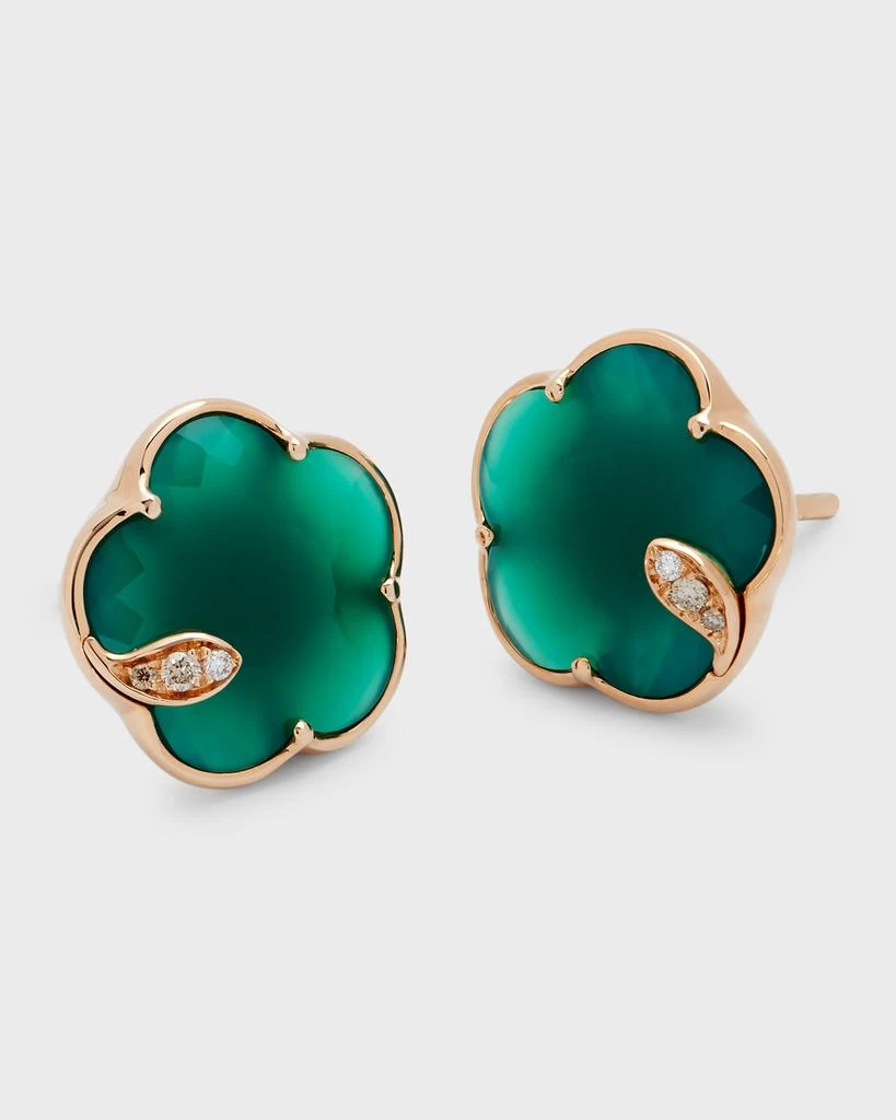 Pasquale Bruni Petite Joli Green Agate Floral Stud Earrings with Diamonds 3