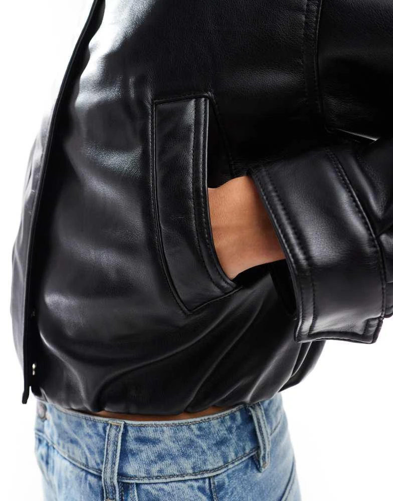 ASOS ASOS DESIGN clean leather look bomber jacket in black 4