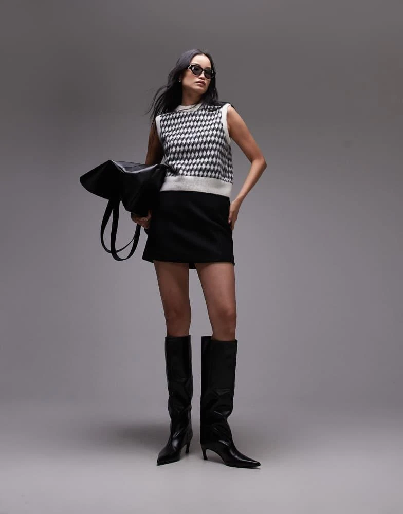ARKET ARKET alpaca blend knitted tank vest in black and white diamond check jacquard 2