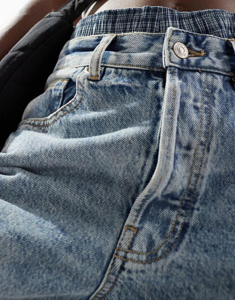 Mango Mango longline raw hem denim shorts in light blue 4