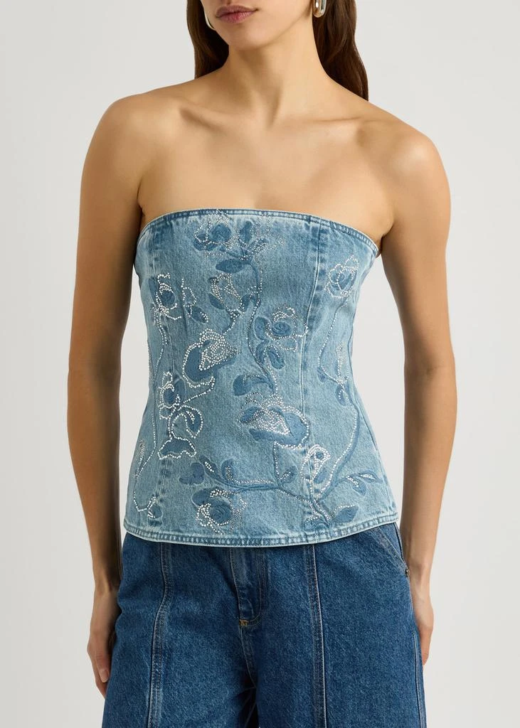 ROTATE SUNDAY Rhinestone strapless denim corset top 2