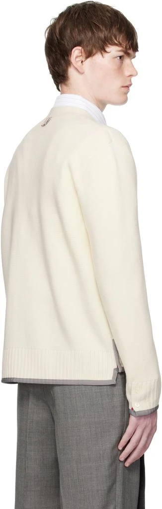 Thom Browne Off-White Milano Stitch Merino Wool 4-Bar V-Neck Cardigan 3
