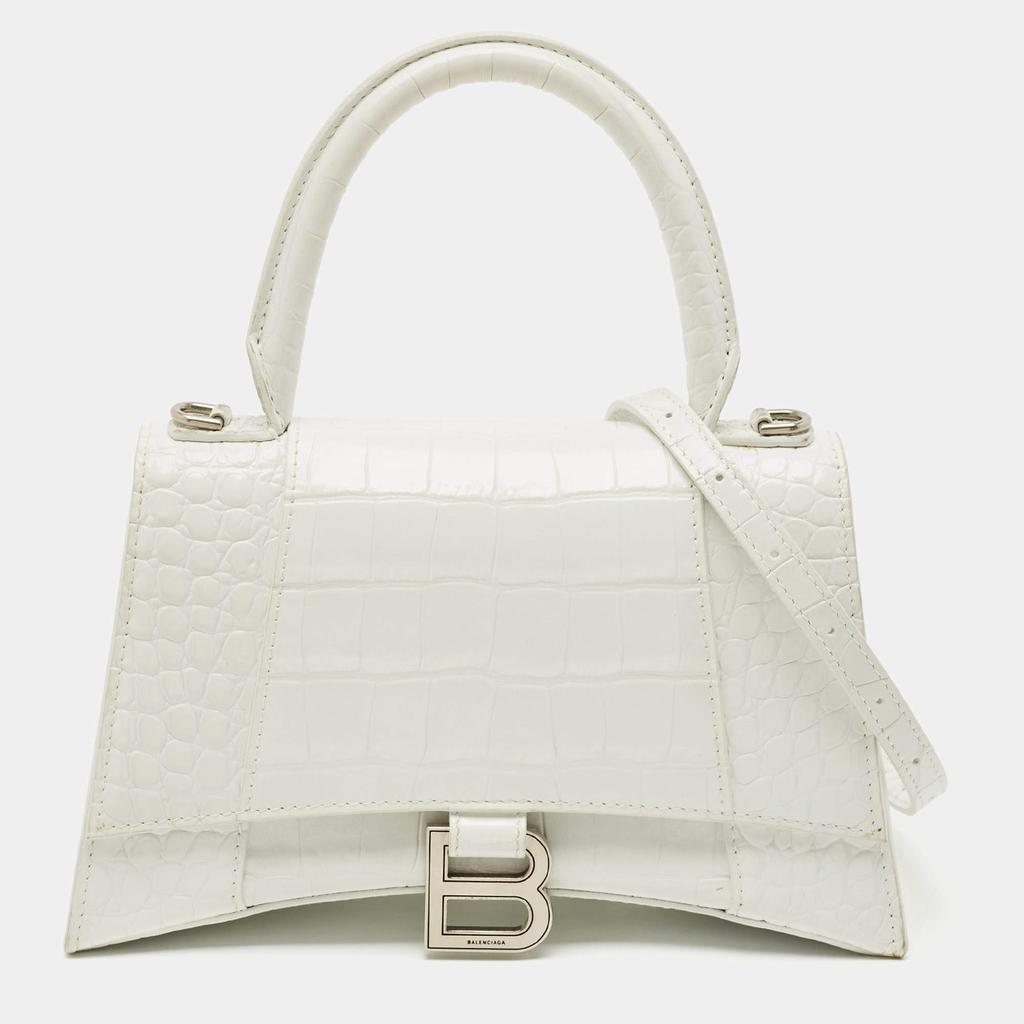 Balenciaga Balenciaga White Croc Embossed Leather Small Hourglass Top Handle Bag