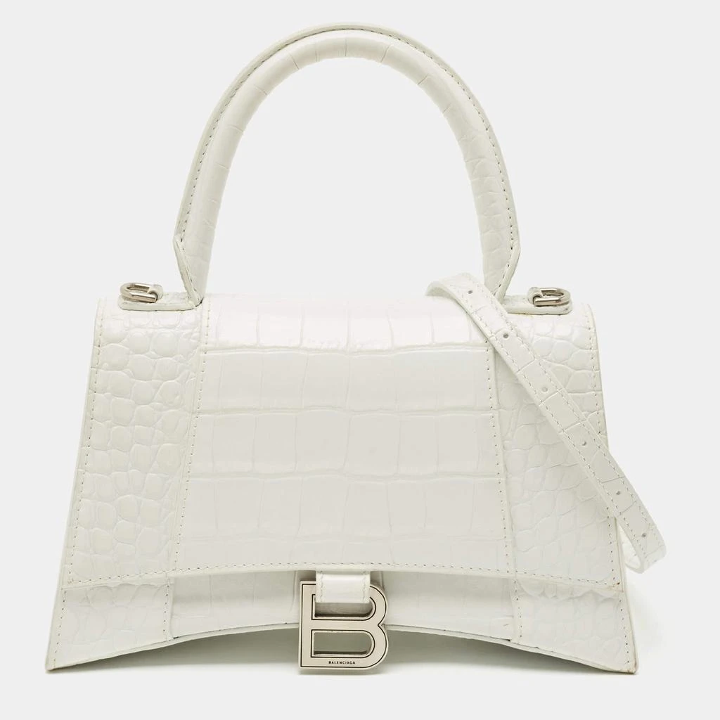 Balenciaga Balenciaga White Croc Embossed Leather Small Hourglass Top Handle Bag 1