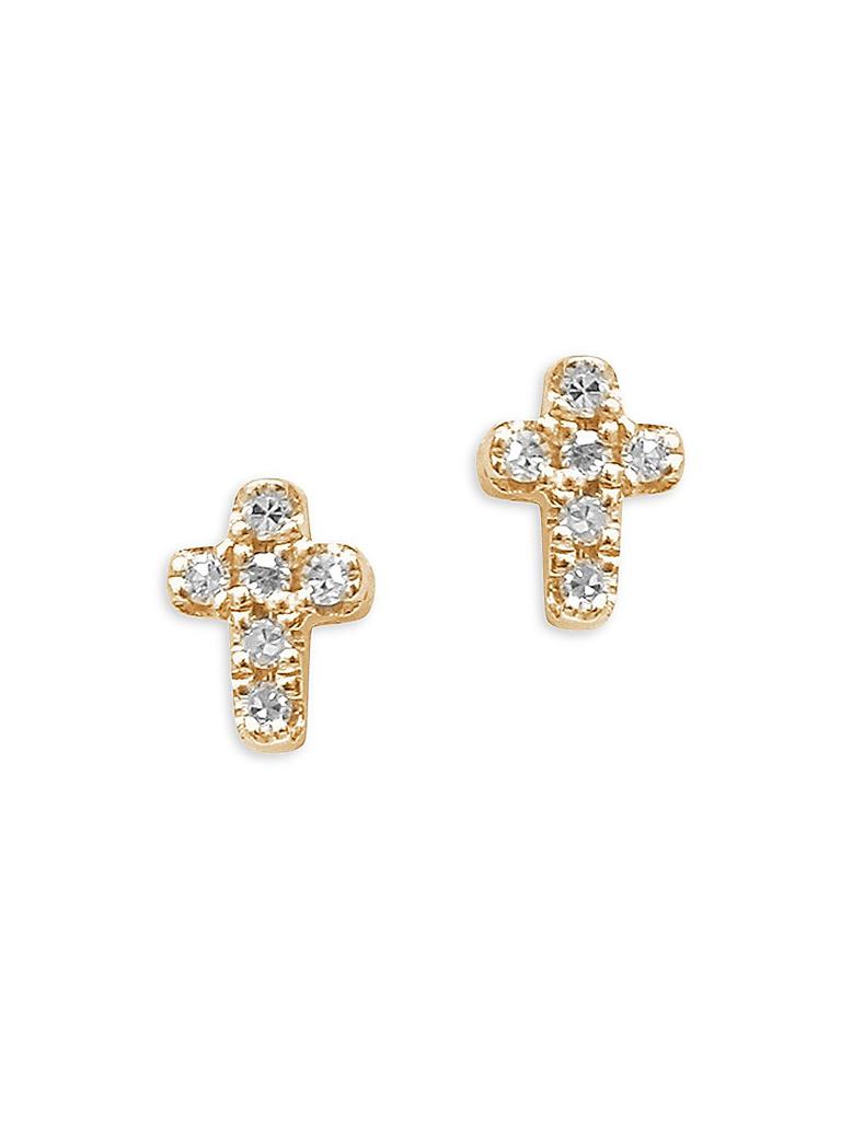 DJULA Magic Touch 18K Yellow Gold & Diamond Cross Stud Earrings