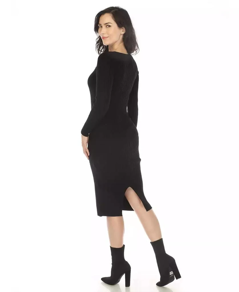 White Mark Women's Long Sleeve Rib Midi Sweater Dress 2