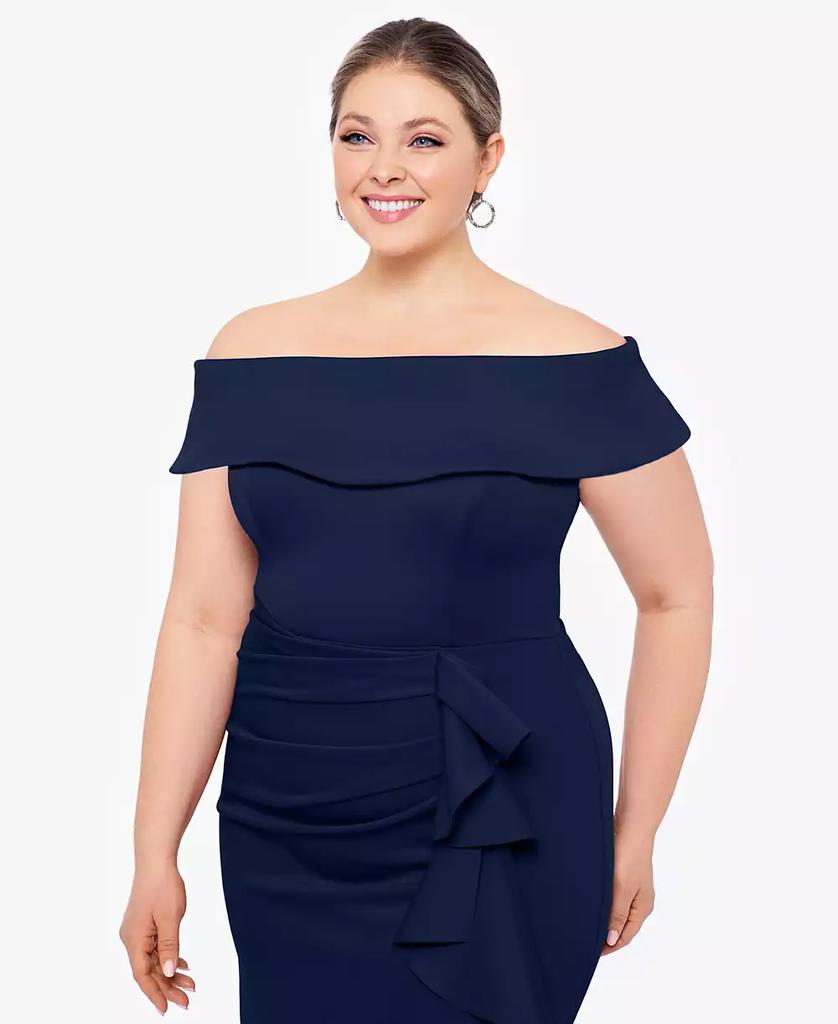 XSCAPE Plus Size Off-The-Shoulder Ruffled Dress