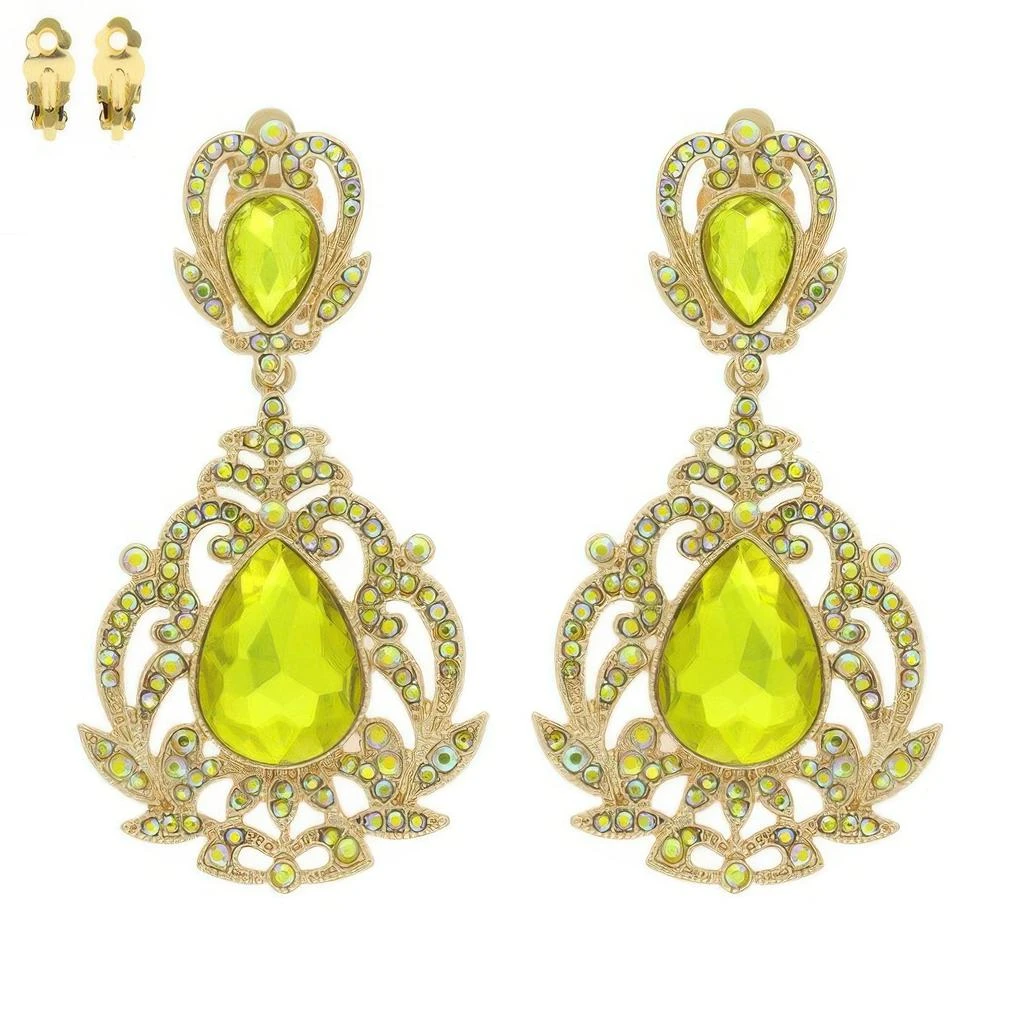 TRUEDAMES Crystal Teardrop Shaped Filigree Clip On Earrings 2