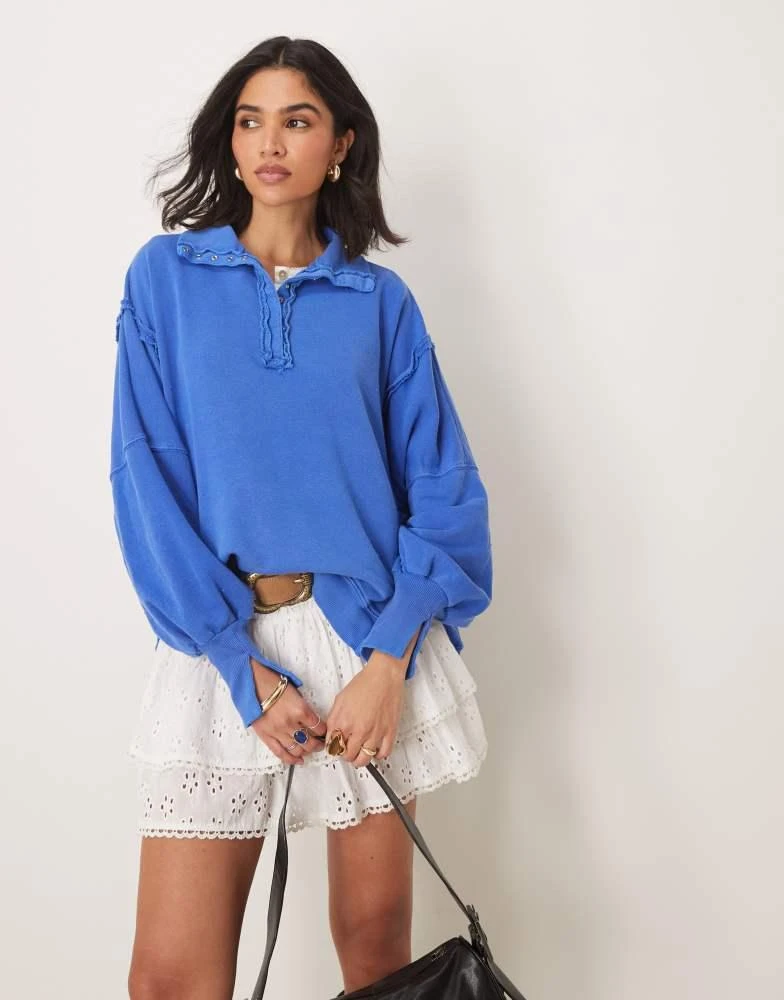 Free People Free People camden henley sweater in sapphire blue 1