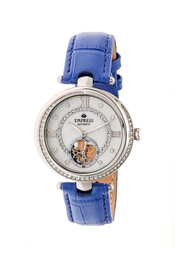 Empress Stella Automatic Semi-Skeleton MOP Leather-Band Watch 1