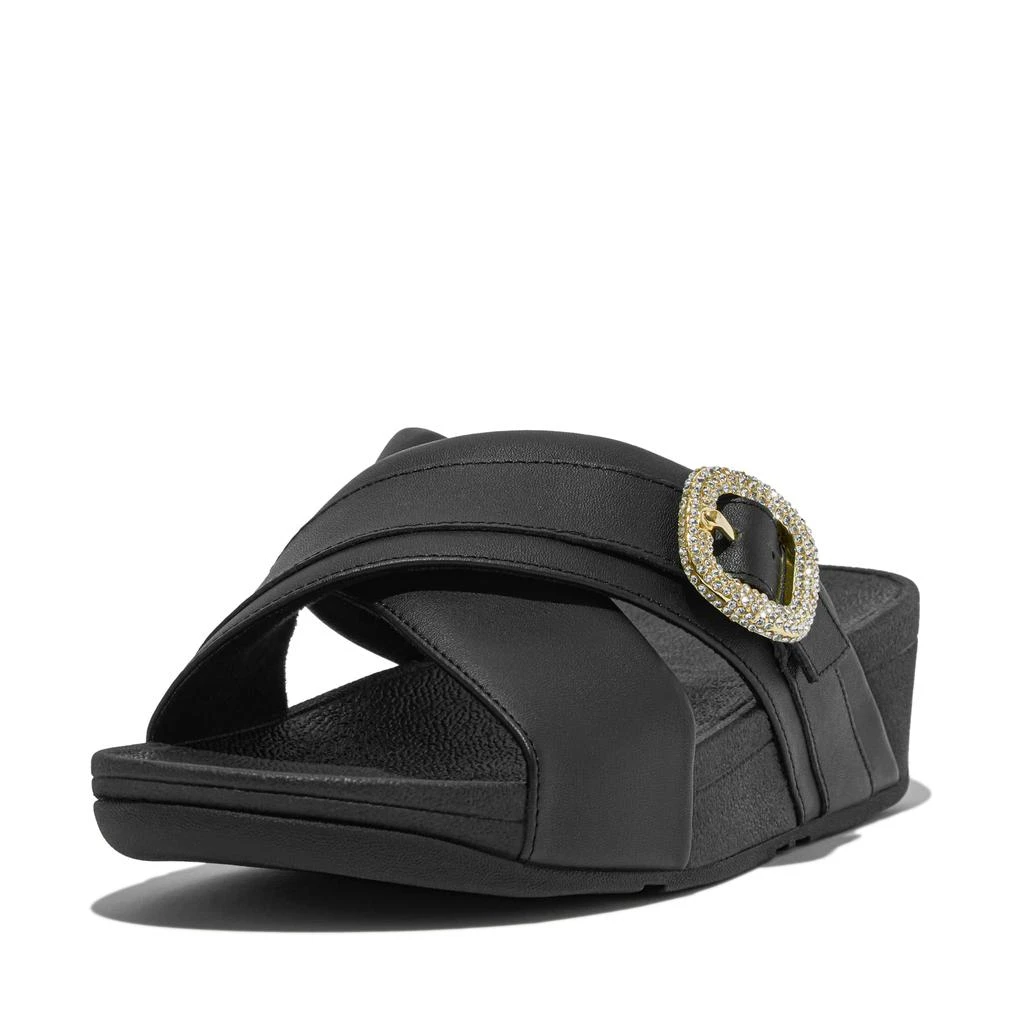 FitFlop Lulu Crystal-Buckle Leather Cross Slides 4