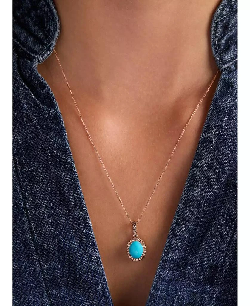Le Vian Robins Egg Blue Turquoise (2 ct. t.w.) 
Diamond (1/4 ct. t.w.) Halo Adjustable 20" Pendant Necklace in 14k Rose Gold 3