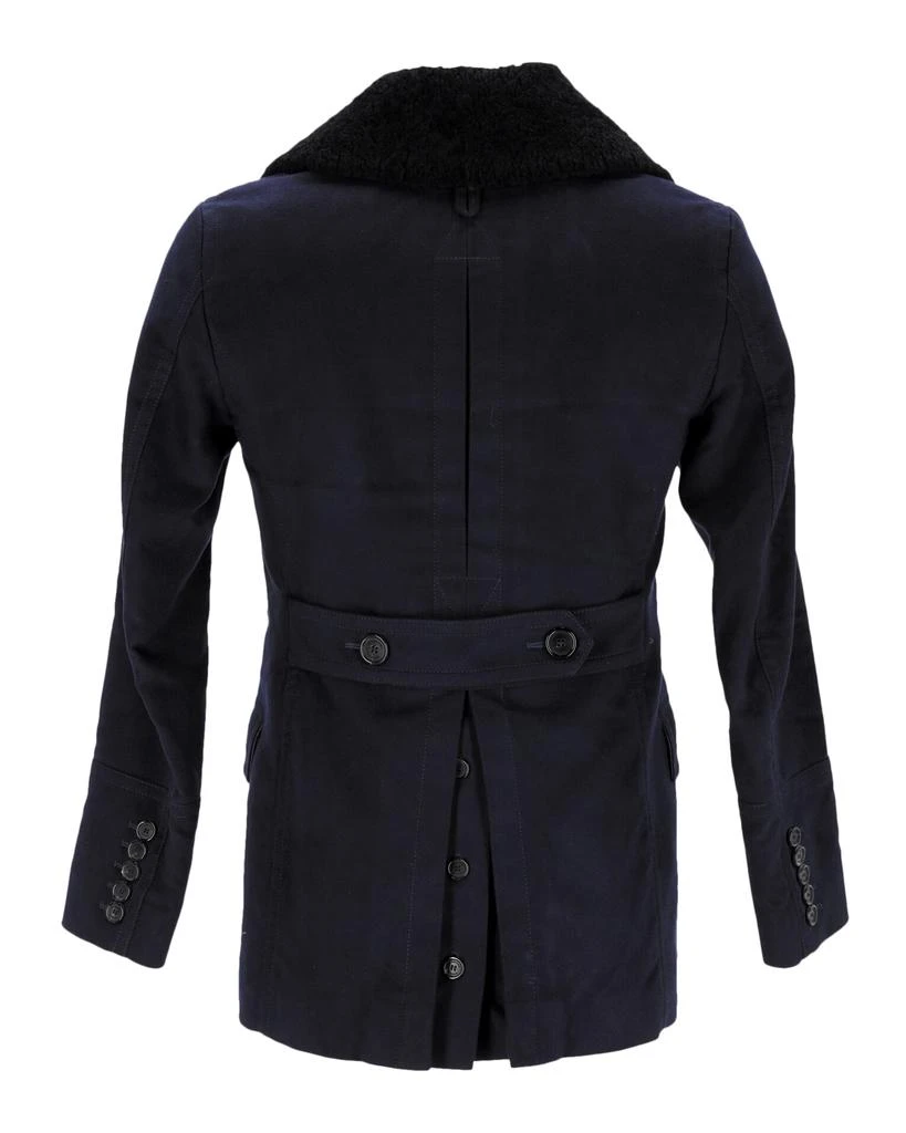 Burberry London Bateson Pea Coat With Shearling Collar in Navy Blue Viscose 3