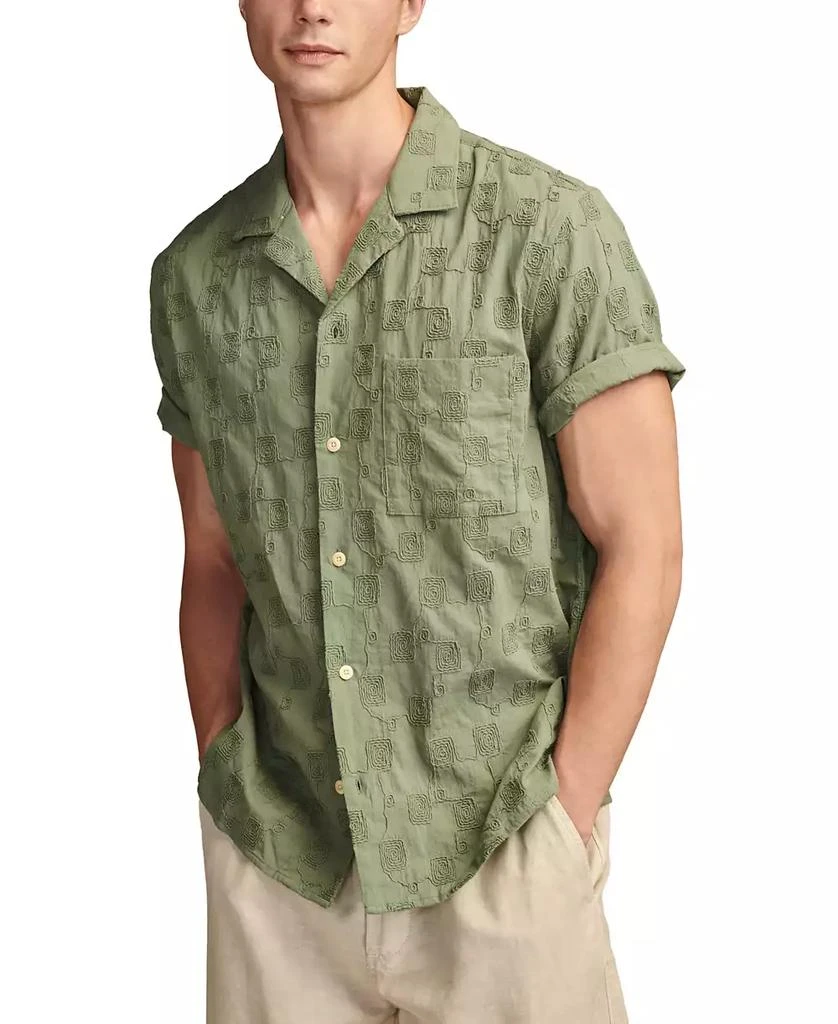 Lucky Brand Men's Embroidered Camp Collar Textured Short Sleeve Shirt 1