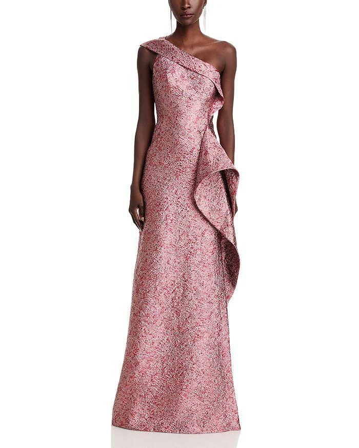Teri Jon Jacquard One Shoulder Ruffle Gown 7