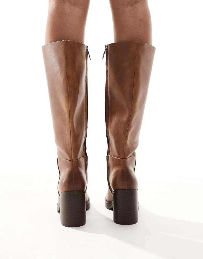 Bershka Bershka faux leather calf length boots in brown 3