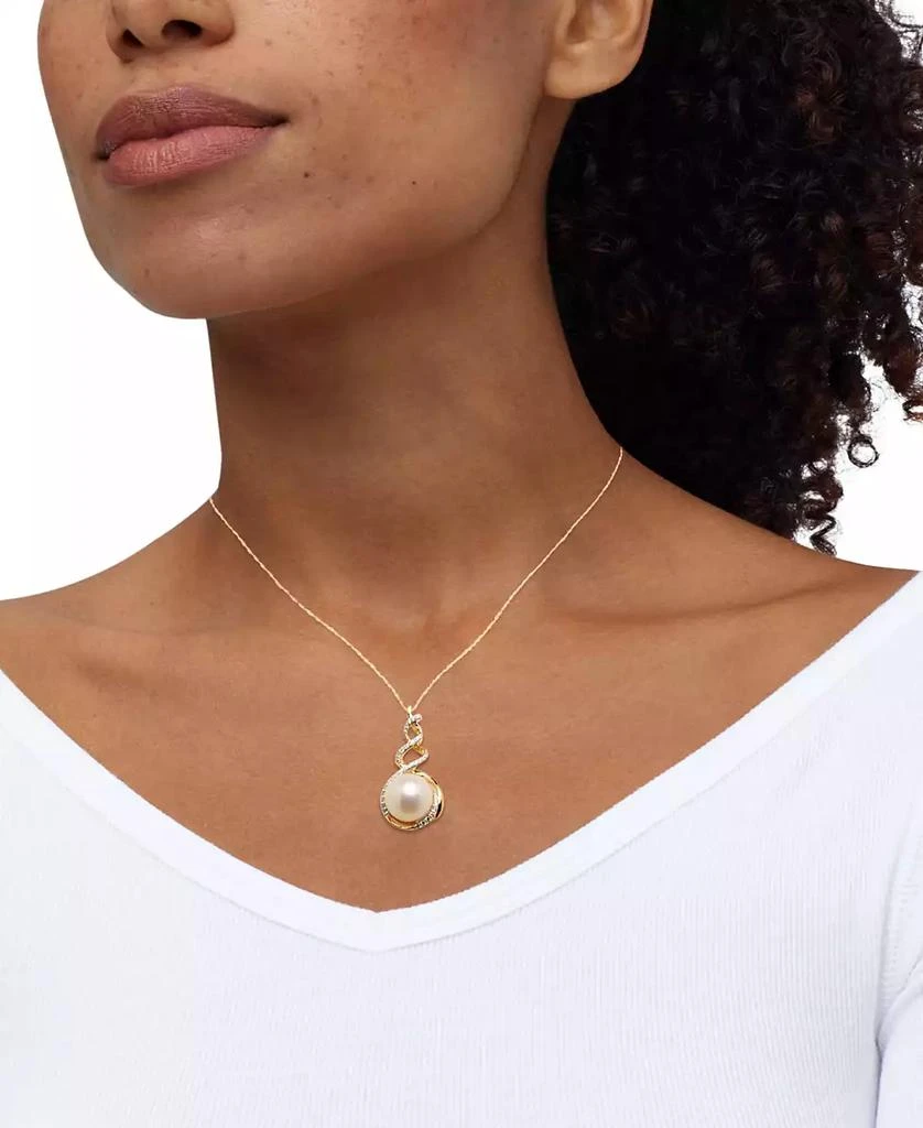 Honora Cultured Ming Pearl (11mm) & Diamond (1/5 ct. t.w.) Swirl 18" Pendant Necklace in 10k Gold 2