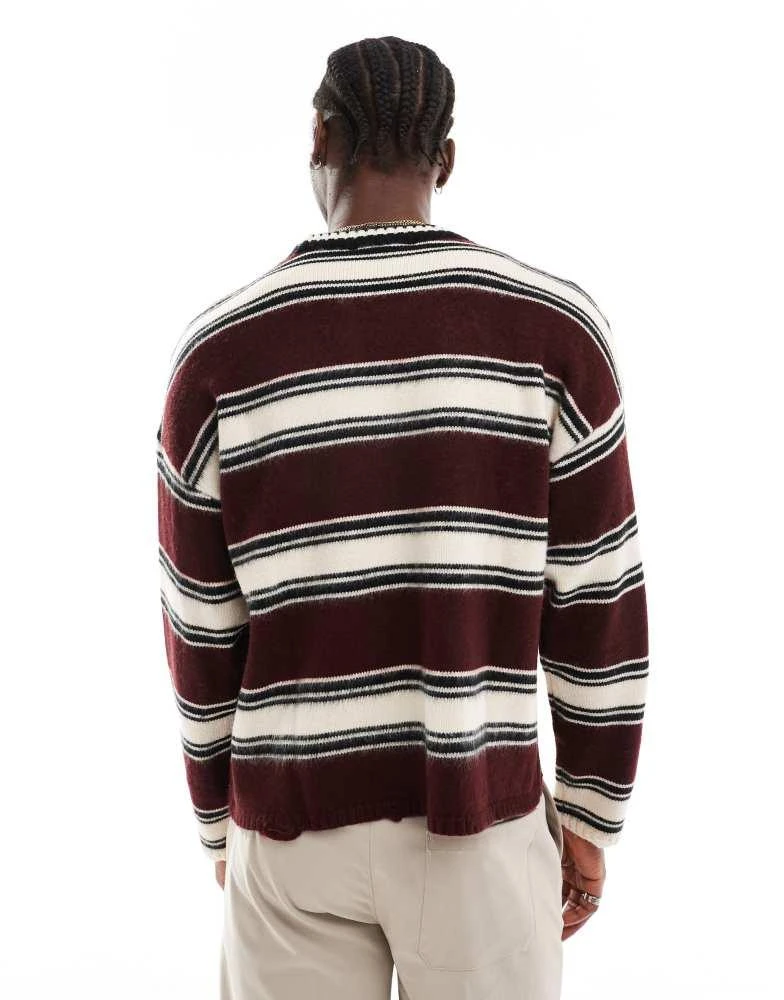 The Ragged Priest The Ragged Priest stripe distressed long sleeve t-shirt in red & white 4