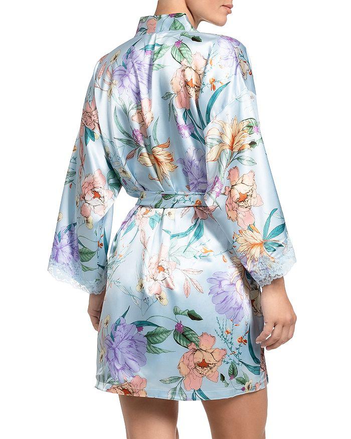 In Bloom Stretch Satin Sky Blue Floral   Wrap Robe