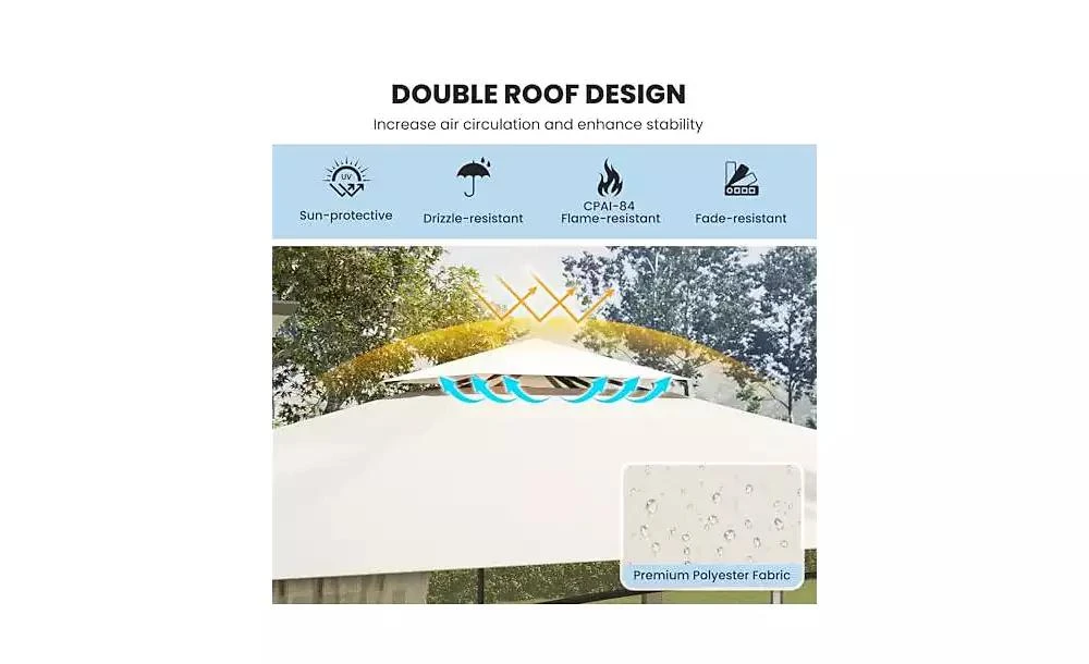 Mecale 12 x 10 Feet Outdoor Patio Gazebo with Netting and 2-Tier Canopy Roof 7