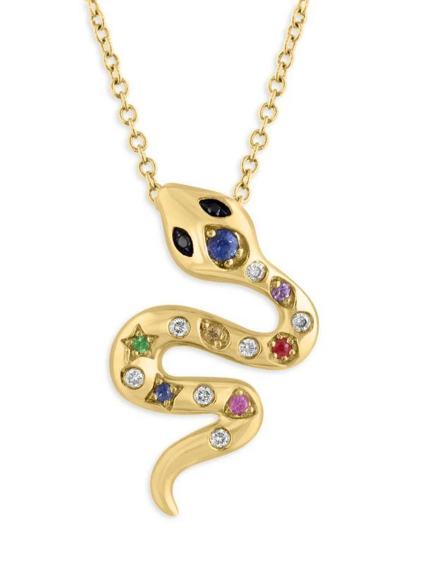 Effy Safari 14K Yellow Gold, Diamond & Multicolor Sapphire Snake Pendant Necklace 1