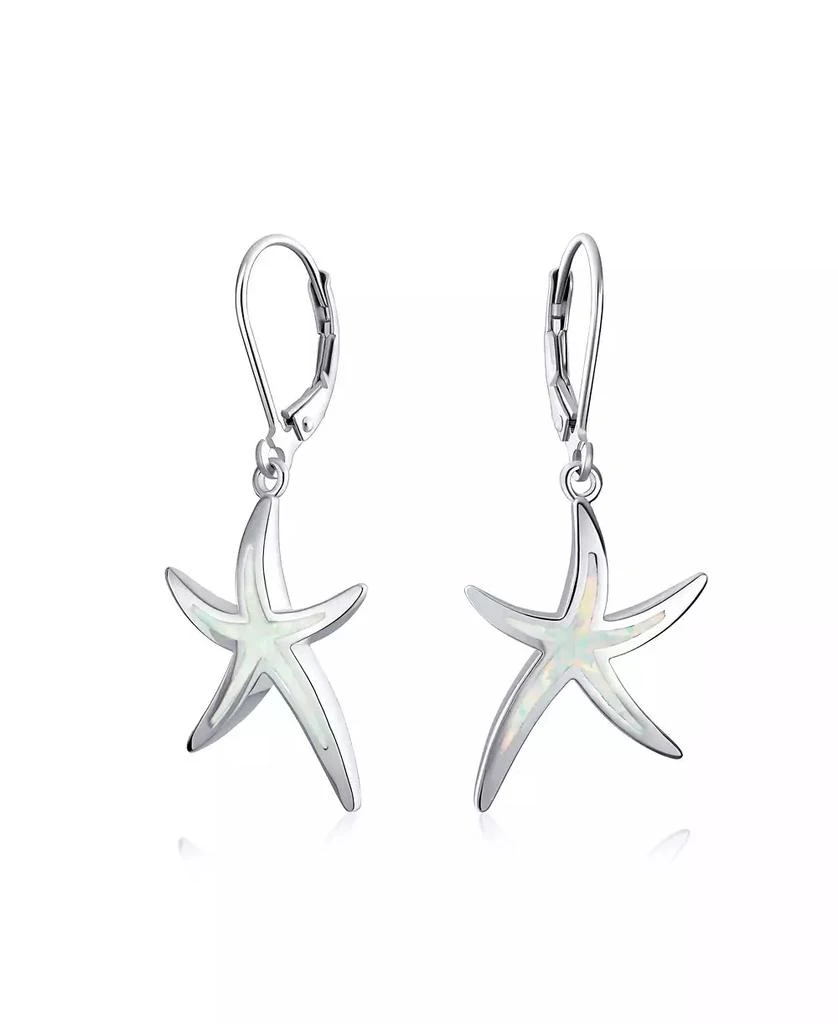 Bling Jewelry Nautical Aquatic Tropical Beach Vacation Iridescent Created Opal Inlay Starfish Dangle Drop Lever back Earrings Sterling Silver