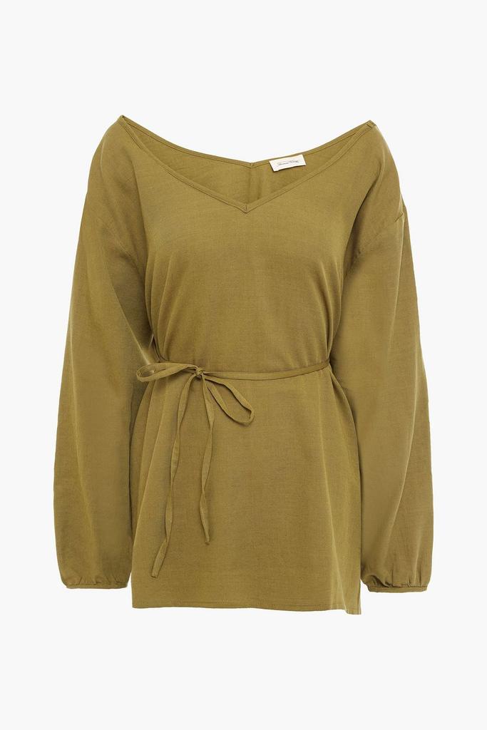 American Vintage Belted cotton and wool-bend twill top