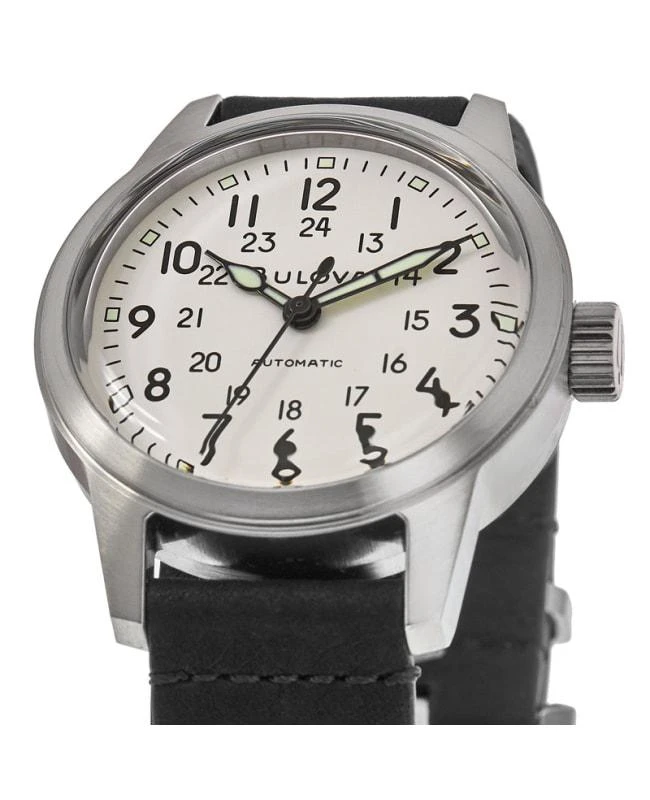 Bulova Bulova Hack Automatic Ivory Dial Black Leather Strap Men's Watch 96A246 2