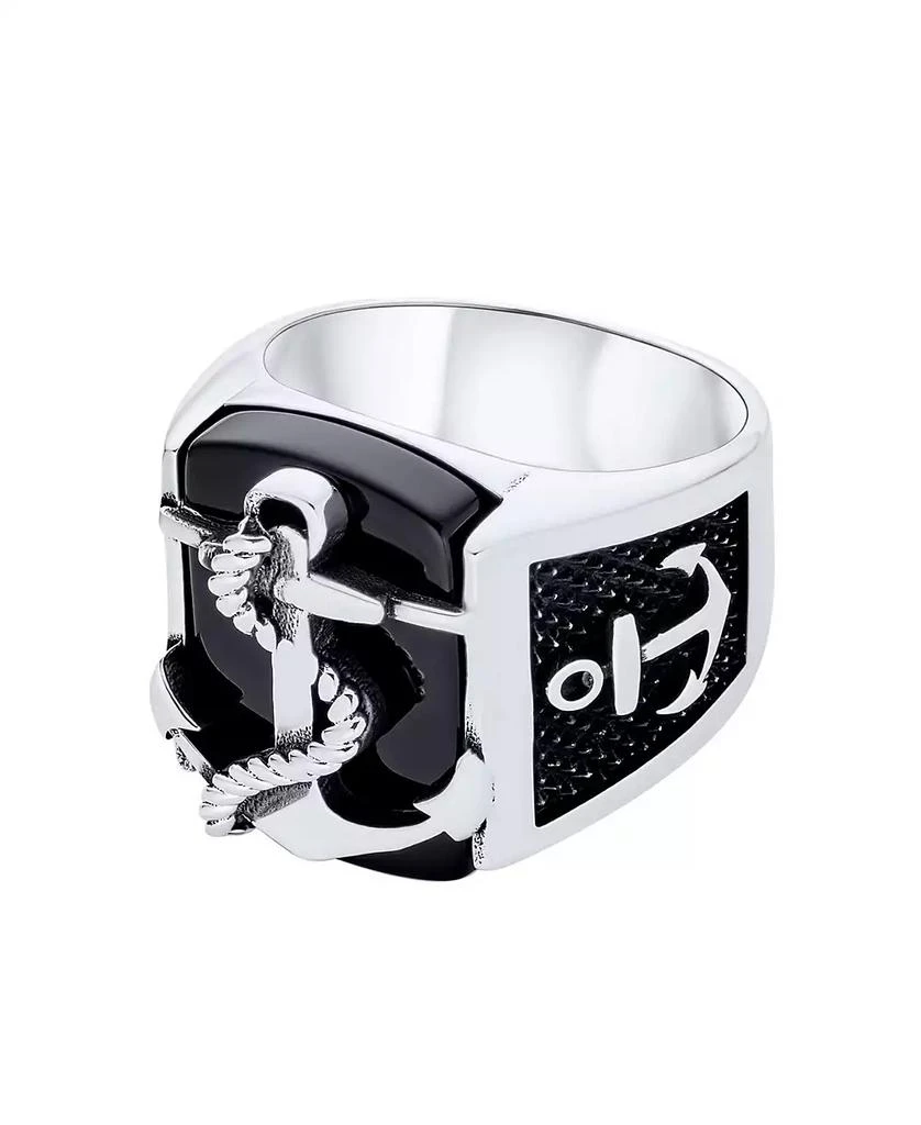 Bling Jewelry Big Natural Black Onyx Rope Anchor Signet Ring .925 Sterling Silver 5