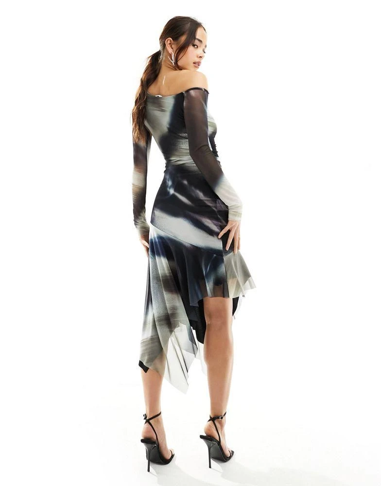 Bershka Bershka mesh midi dress in blue ombre 3