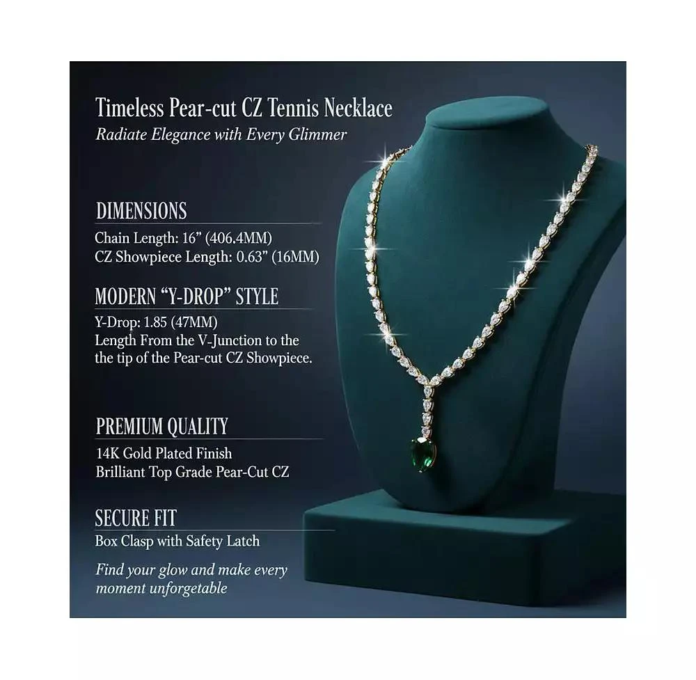 Genevive Timeless 14K Gold Plated Pear-cut Cubic Zirconia Tennis Necklace 5