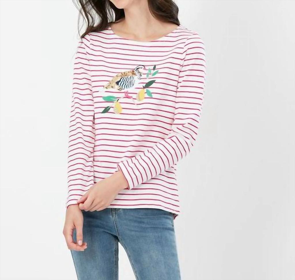 Joules Harbour Luxe Christmas Partridge Top In Pink